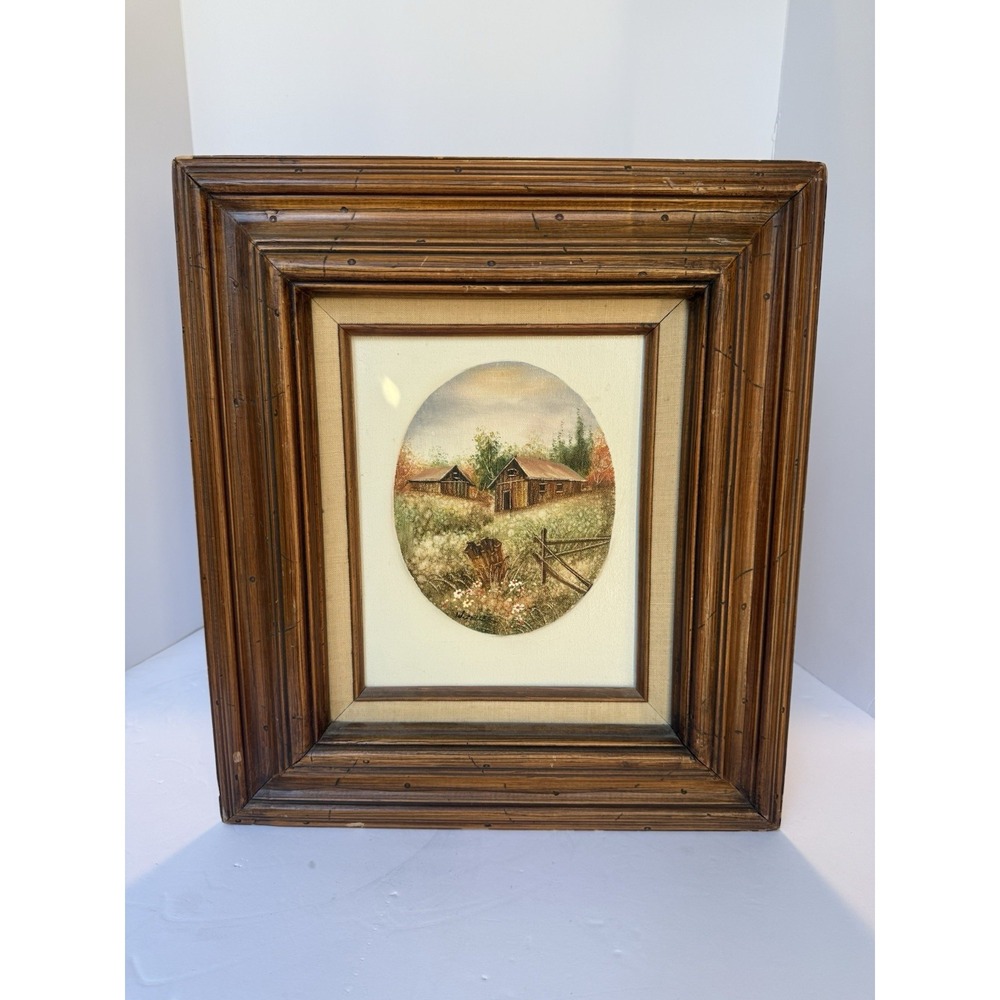 Vintage‎ W Wolfgang Zeller Signed Oil Painting Canvas Framed Fall Cabin Scene